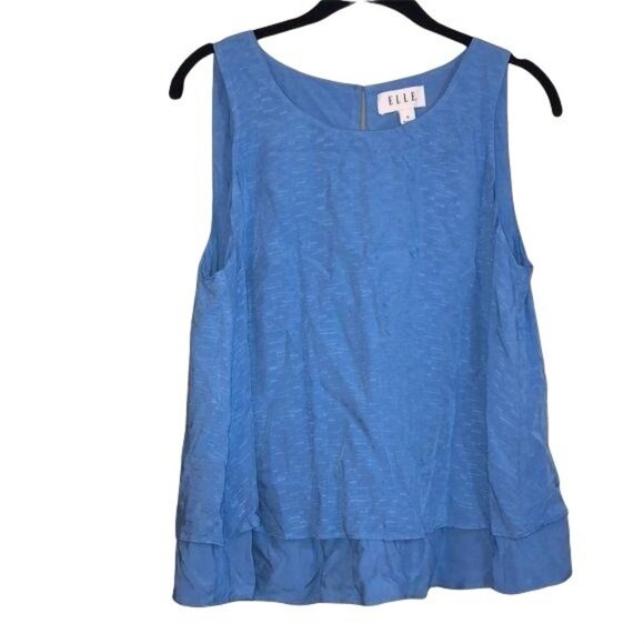 Elle Womens Blue Sleeveless Blouse With Button Closure & Layered Hem Size M - Picture 1 of 7